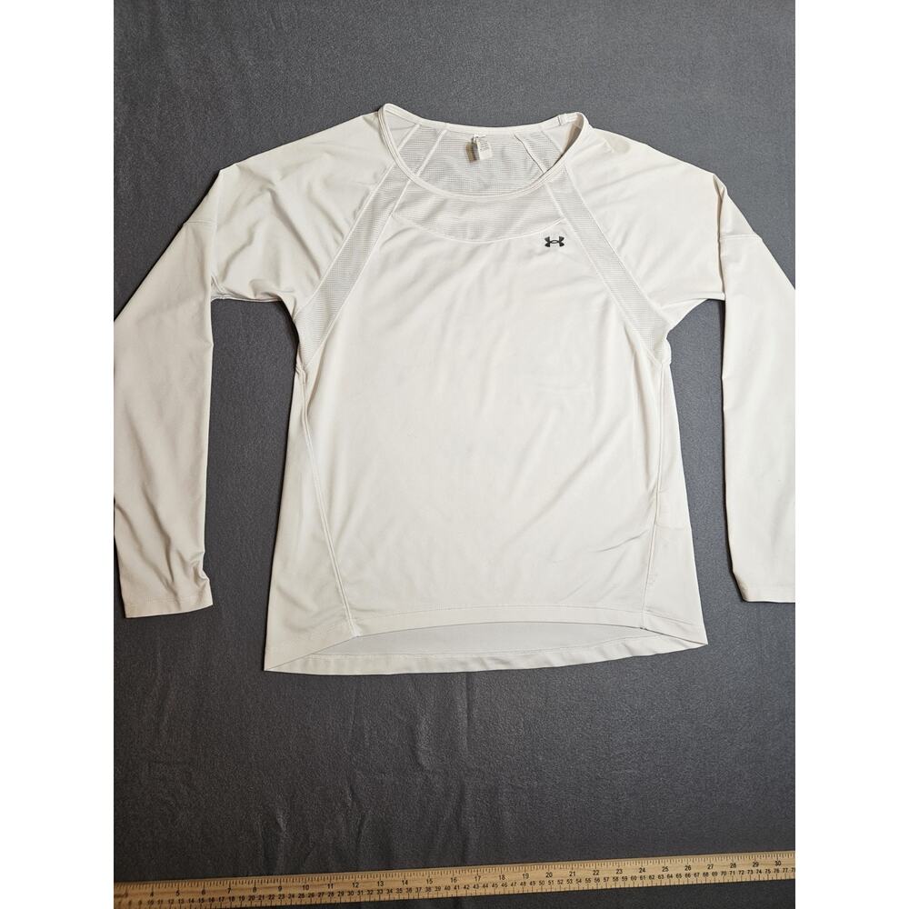 Under Armour Shirt Women's Small White Heat Gear Loose Fit Long Sleeve Compress